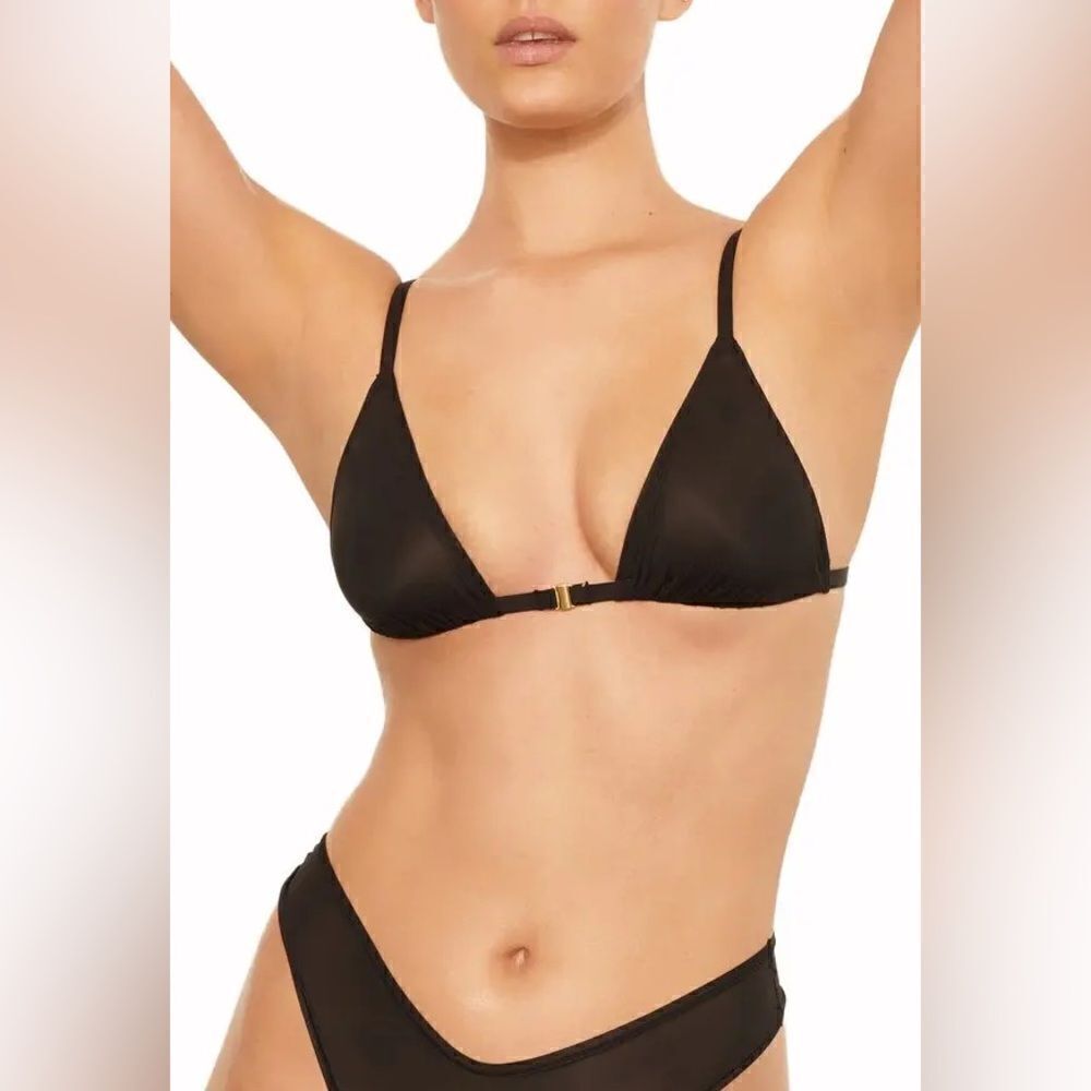 SKIMS NWT Black Onyx Triangle Sheer Bralette Front Clasp Size 4X